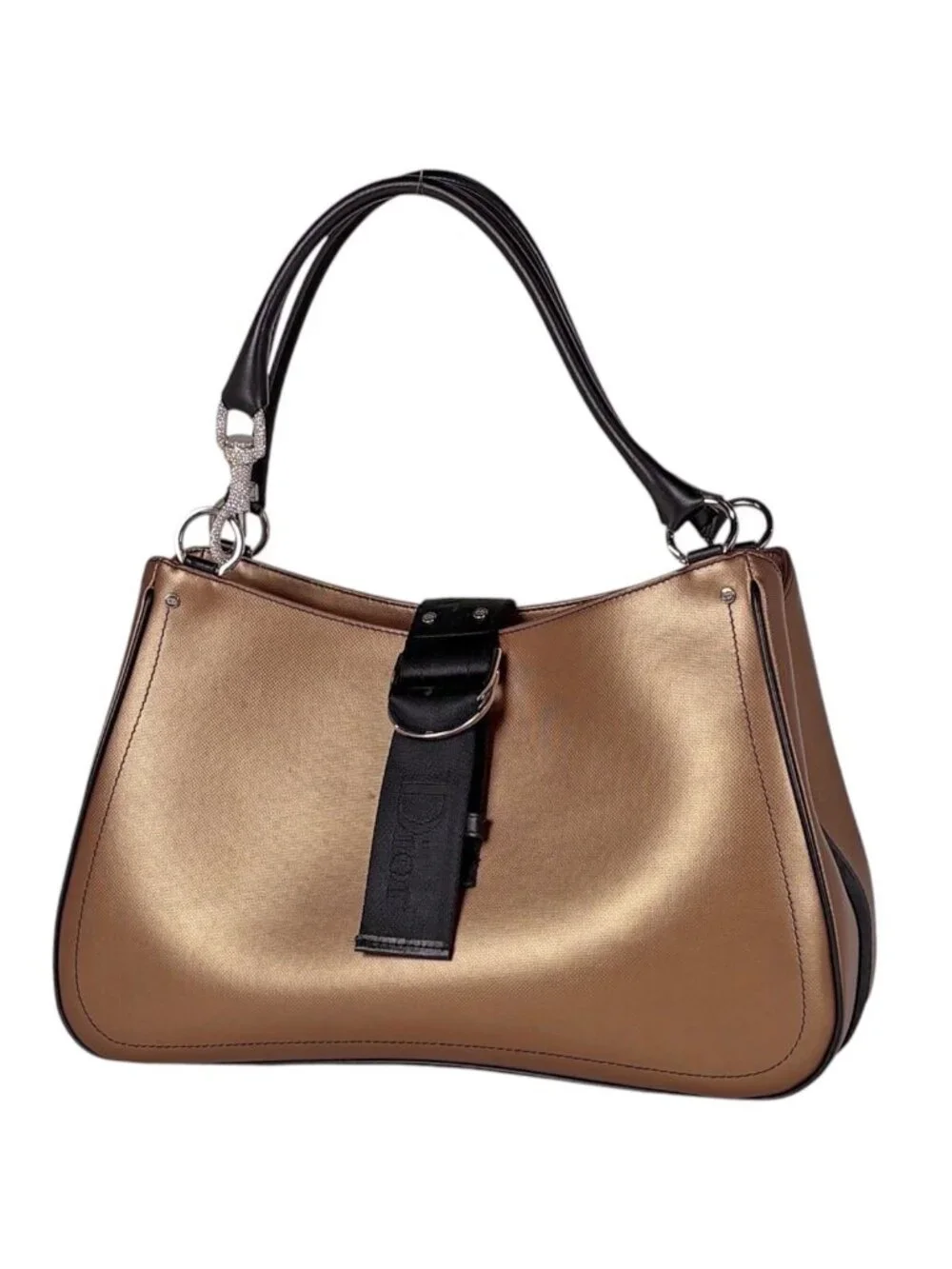 Dior Handbag Hardcore Rhinestone Enamel Leather Brown